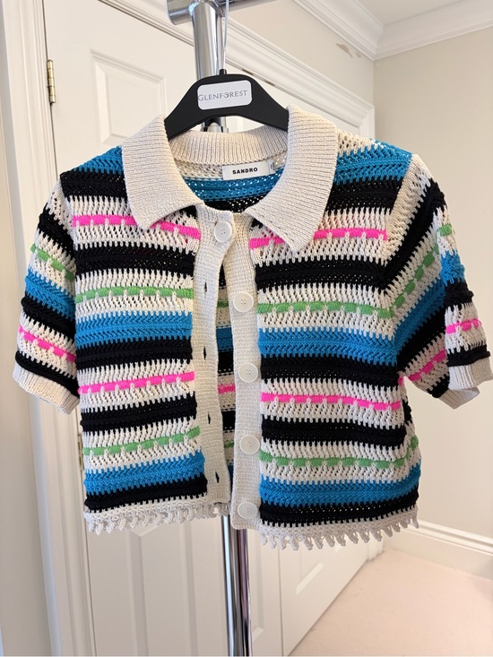 Sandro Sweaters - Sandro Multicolor Crocheted Short-Sleeve Button Cardigan